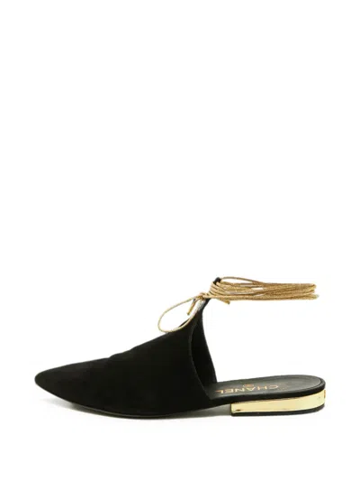 Pre-owned Chanel Ankle Wrap Mules In Black