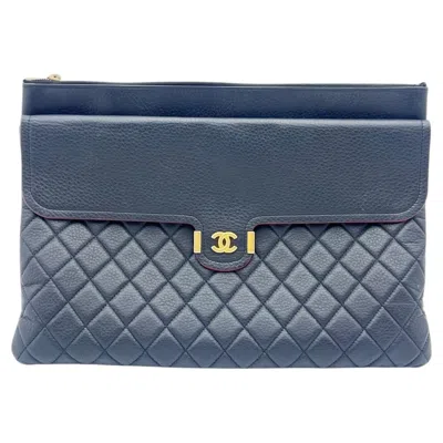 Pre-owned Chanel Archi Chic O Case Clutch Quilted Grained Calfskin Large Black Bag