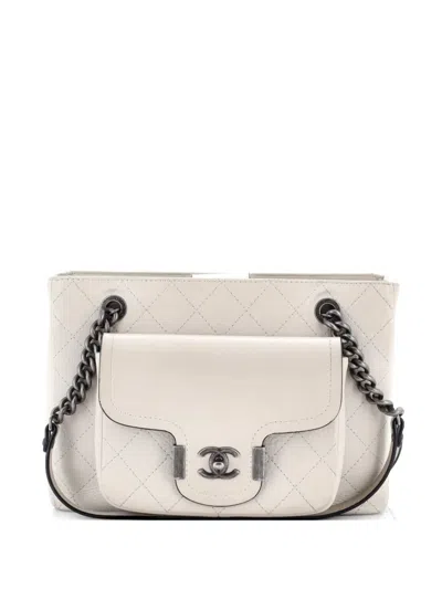 Pre-owned Chanel Archi Chic Shopping Quilted Grained Calfskin Small Tote Bag In Neutral