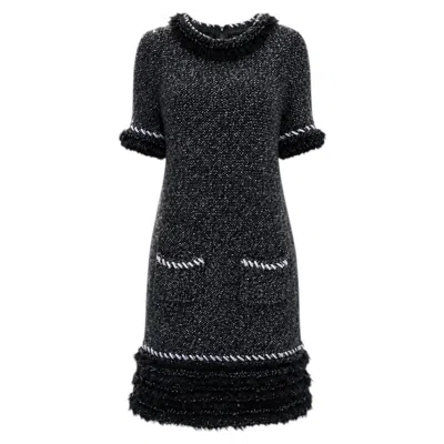 Pre-owned Chanel Arctic Ice Runway Relaxed Dress With Fantasy Fur 40 Fr In Black