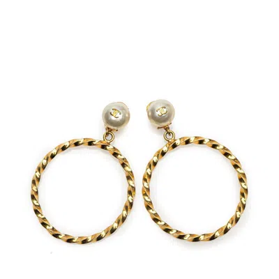 Pre-owned Chanel Artificial Ivory Gold Plating Hoop Earrings () In Multi