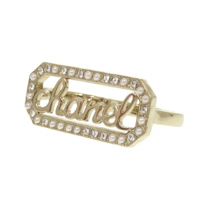 Pre-owned Chanel Artificial Ivory Metal Band Ring () In Gold