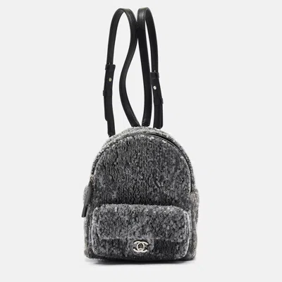 Pre-owned Chanel Ash Grey Sequins Mini Waterfall Backpack