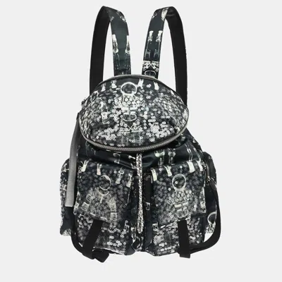 Pre-owned Chanel Astronaut Essentials Medium Navy Nylon Sequins Backpack Bag In Navy Blue