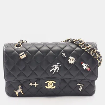 Pre-owned Chanel Astronaut Space Charms Classic Medium Black Lambskin Shoulder Bag