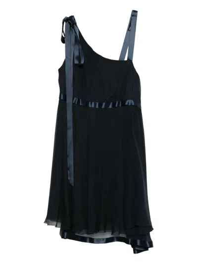 Pre-owned Chanel Asymmetric Silk Dress In Blue