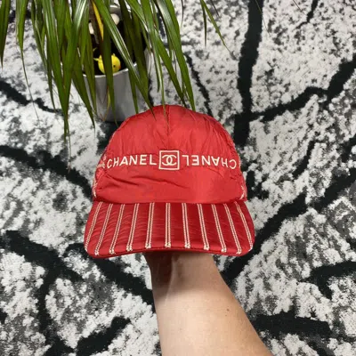 Pre-owned Chanel Auth  Cc Double Reverse Logo Baseball Hat Cap New In Red White