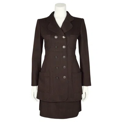 Pre-owned Chanel Autumn/winter 1997 Brown Wool Skirt Suit With Long Jacket