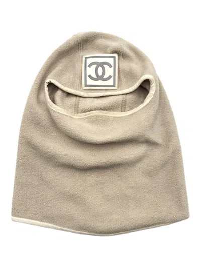 Pre-owned Chanel Aw01  Sport Cc Logo Beige Fleece Balaclava Ski Mask In Sand