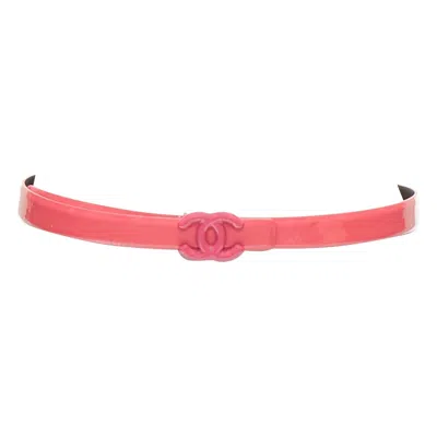 Pre-owned Chanel B15p Hot Pink Patent Leather Cc Logo Buckle Skinny Belt 70cm