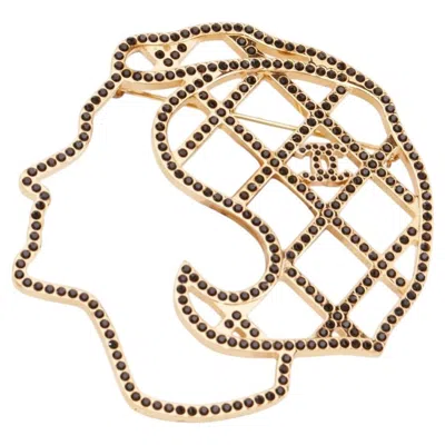 Pre-owned Chanel B17a Paris-cosmopolite Coco Mademoiselle Silhouette Gold Pin Brooch In Multi