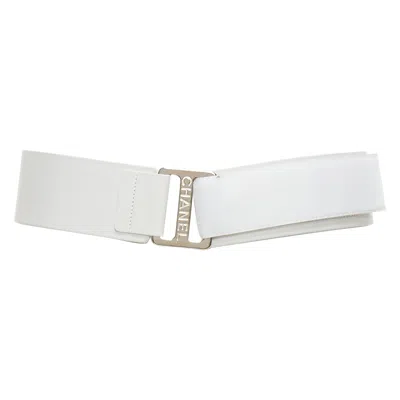 Pre-owned Chanel B17s White Smooth Leather Silver Logo Magic Tape Wide Belt 70cm