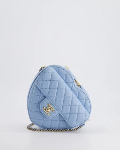 Pre-owned Chanel Baby Heart Clutch With Chain And Champagne Gold Hardware In Blue