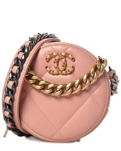 Pre-owned Chanel Baby Pink Lambskin Quilted Leather  19 Round Clutch With Chain  (authentic Pre-loved)