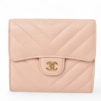 Pre-owned Chanel Baby Pink Leather Wallet (tri-fold) ()