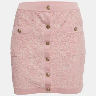 Pre-owned Chanel Baby Pink Rose Patterned Cotton Blend Mini Skirt S