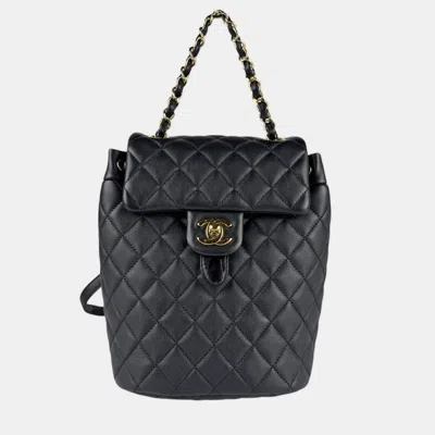 Pre-owned Chanel Backpack Lambskin Black And Gold