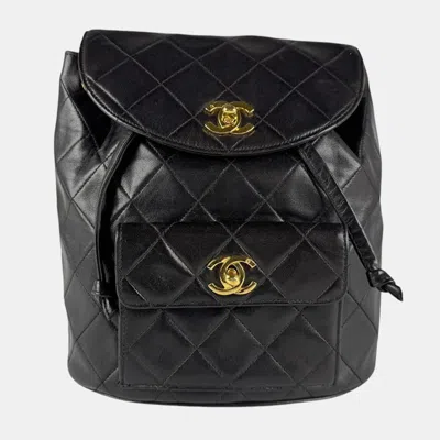 Pre-owned Chanel Backpack Lambskin Black Gold