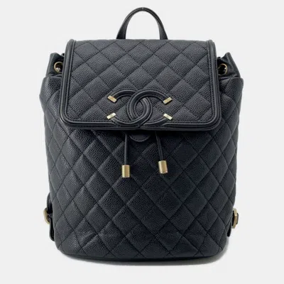Pre-owned Chanel Backpack Matelasse Coco Mark Cc Filigree Caviar Skin Black
