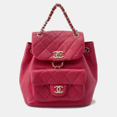 Pre-owned Chanel Backpack Matelasse Coco Mark Dumas Leather In Red