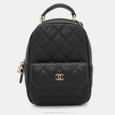 Pre-owned Chanel Backpack Matelasse Coco Mark Timeless Classic Mini Caviar Skin Black
