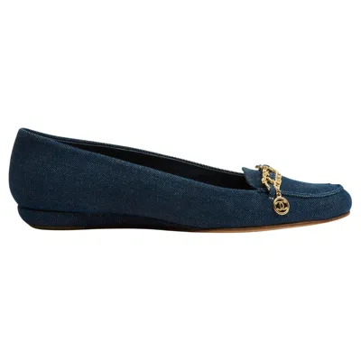 Pre-owned Chanel Ballerines Mocassins Jean Eu38 Denim And Chain Cc Flats Loafers Uk5 Us7.5 In Black