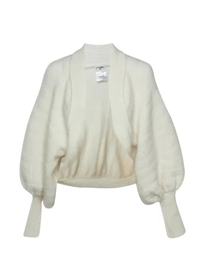 Pre-owned Chanel Balloon-sleeve Bolero Cardigan In White