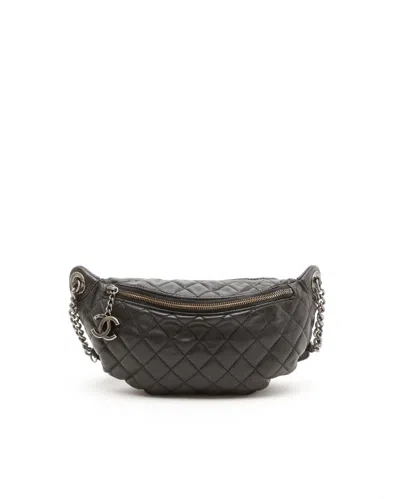 Pre-owned Chanel Banane Fanny Pack Waist Bag In Black