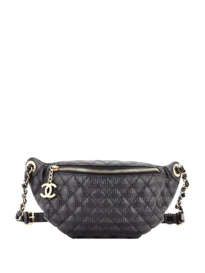 Pre-owned Chanel Banane Waist Bag Quilted Leather Belt Bag In Black