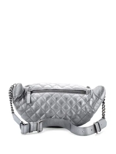 Pre-owned Chanel Banane Waist Bag Quilted Leather Belt Bag In Silver