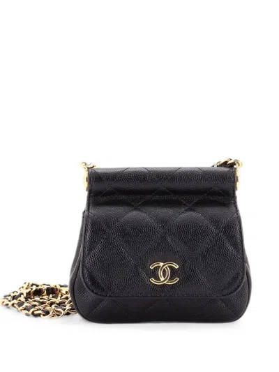 Pre-owned Chanel Bar Clutch On Chain Quilted Caviar Mini Crossbody Bag In Black