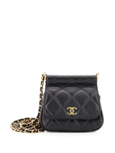 Pre-owned Chanel Bar Clutch On Chain Quilted Caviar Mini Crossbody Bag In Black