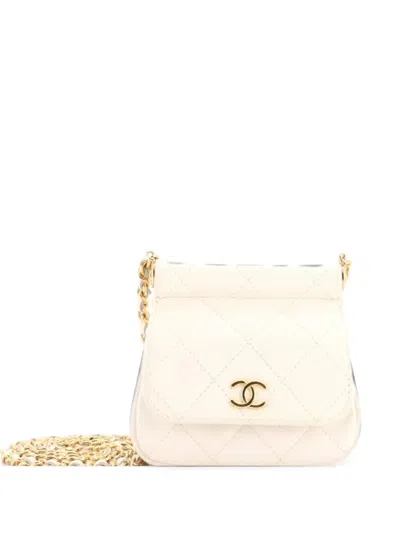 Pre-owned Chanel Bar Clutch On Chain Quilted Caviar Mini Crossbody Bag In White