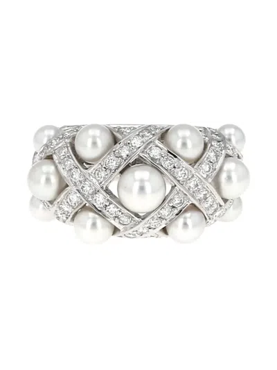Pre-owned Chanel Baroque Diamond Ring In Silver