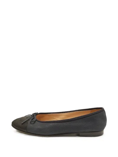 Pre-owned Chanel Be Cc Bow Ballet Flats In Blue