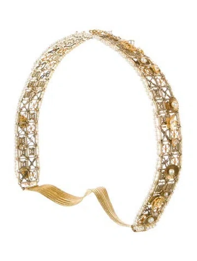 Pre-owned Chanel Beaded Headband In Gold