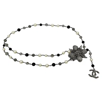 Pre-owned Chanel Beaded Marble Flower Belt Necklace In Multi