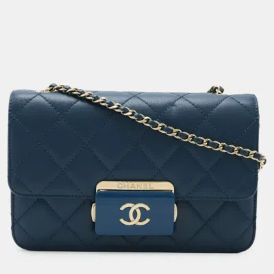 Pre-owned Chanel Beauty Lock Matelasse Coco Mark Flap Chain Shoulder Bag Leather Blue
