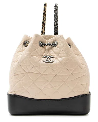 Pre-owned Chanel Beige Aged Calfskin Gabrielle Small Backpack (authentic Pre-loved)