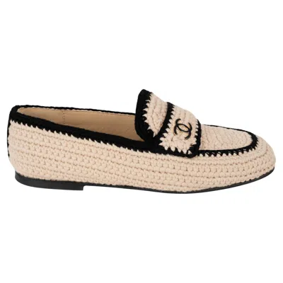 Pre-owned Chanel Beige & Black 23c Monte Carlo Crochet Loafers Shoes 38.5