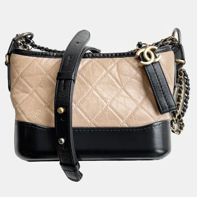 Pre-owned Chanel Beige And Black Leather Gabrielle Small Bag