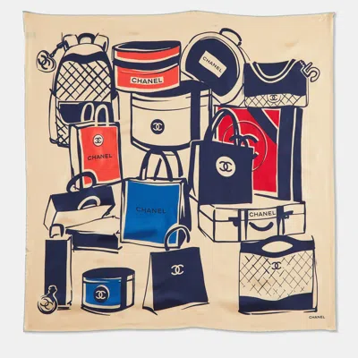 Pre-owned Chanel Beige Bags Printed Silk Square Scarf