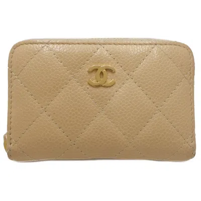 Pre-owned Chanel Beige Beige Gold Caviar Leather Coin Purse/coin Case () In Beige, Beige Gold