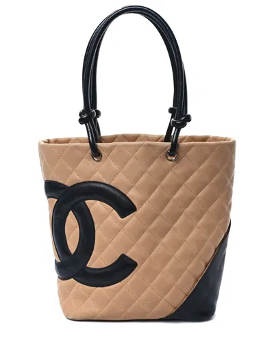 Pre-owned Chanel Beige Black Calfskin Quilted Leather Large Cambon Tote (authentic Pre-  Loved)