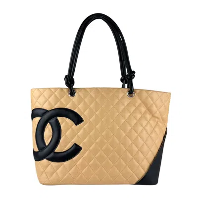 Pre-owned Chanel Beige Black Cambon Ligne Shoulder Bag Tote Bag () In Multi