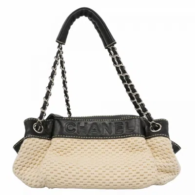 Pre-owned Chanel Beige Black Canvas Shoulder Bag () In Multi