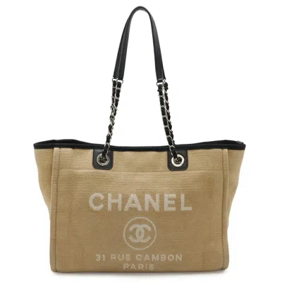 Pre-owned Chanel Beige Black Canvas Shoulder Bag Tote Bag () In Multi