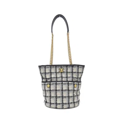 Pre-owned Chanel Beige Black Gray Cotton Wool Tweed Shoulder Bag () In Beige, Black, Gray