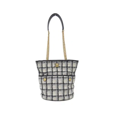 Pre-owned Chanel Beige Black Gray Cotton Wool Tweed Shoulder Bag () In Beige, Black, Gray