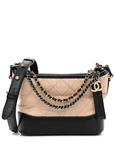 Pre-owned Chanel Beige Black Leather Aged Quilted Small Gabrielle Hobo (authentic Pre-  Owned)